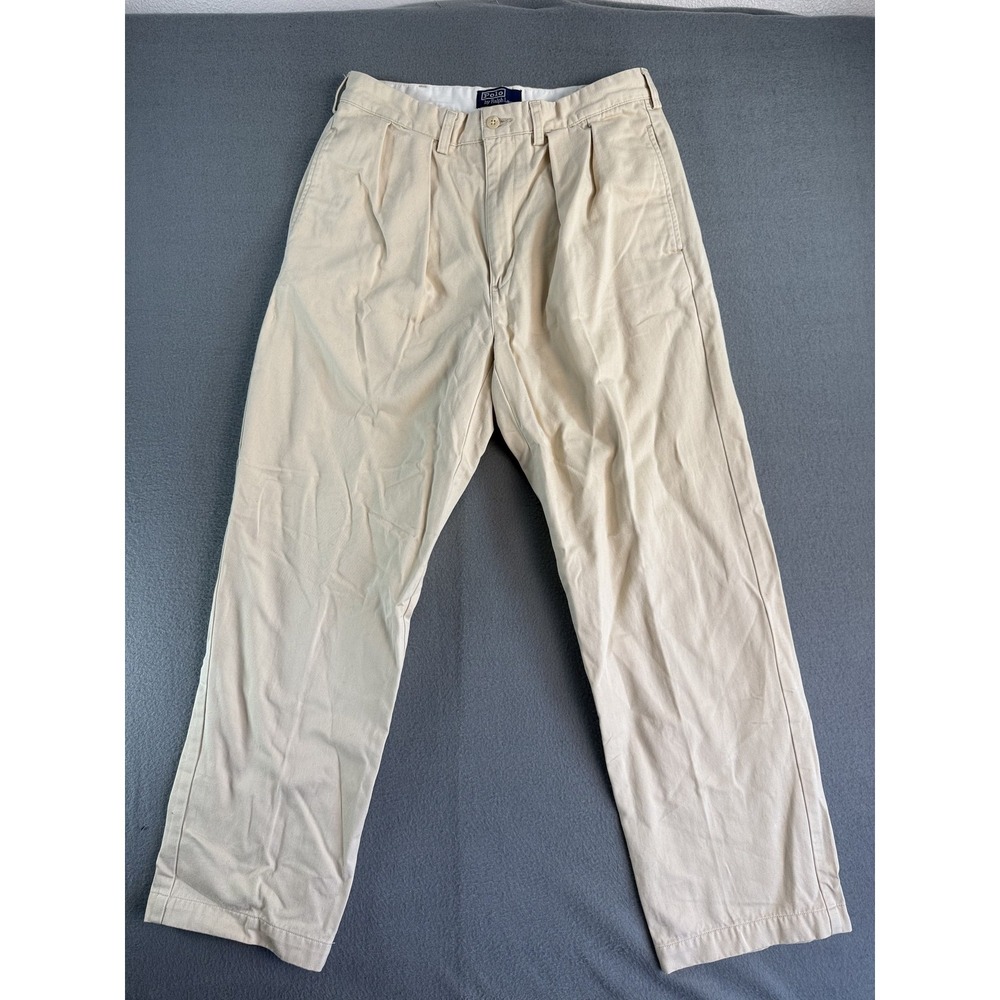 VTG Polo Ralph Lauren Andrew Pants Mens 34x30 Classic Fit Beige Pleated Chino